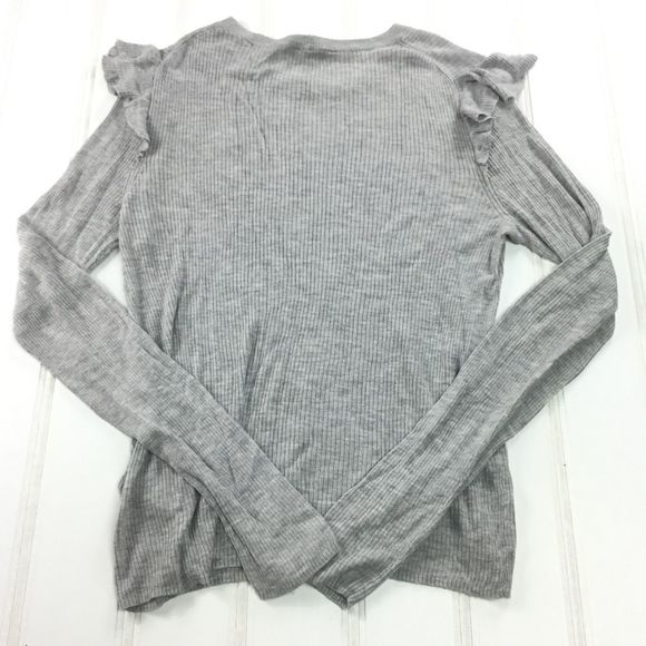 Madewell XL Gray Ruffle Sleeve Pullover Sweater Ribbed Knit Lightweight Top NEW - Picture 4 of 8